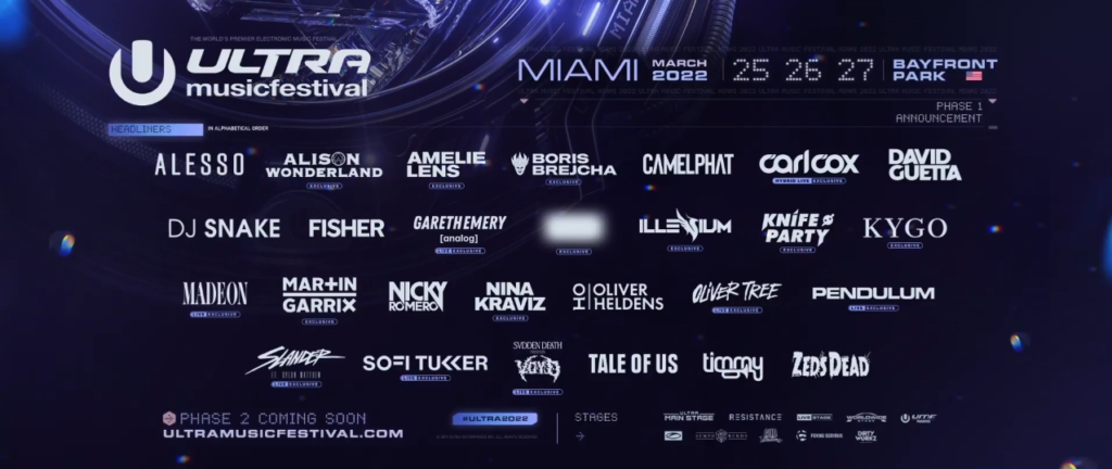 Ultra Drops Phase 1 Lineup for 2022 with Illenium, Martin Garrix, Alison Wonderland, DJ Snake, & More