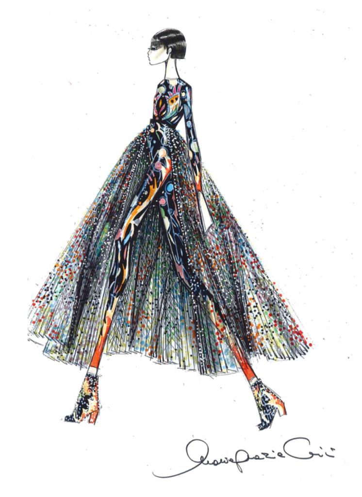 Maria Grazia Chiuri fashion illustration for Dior for Georgia tour