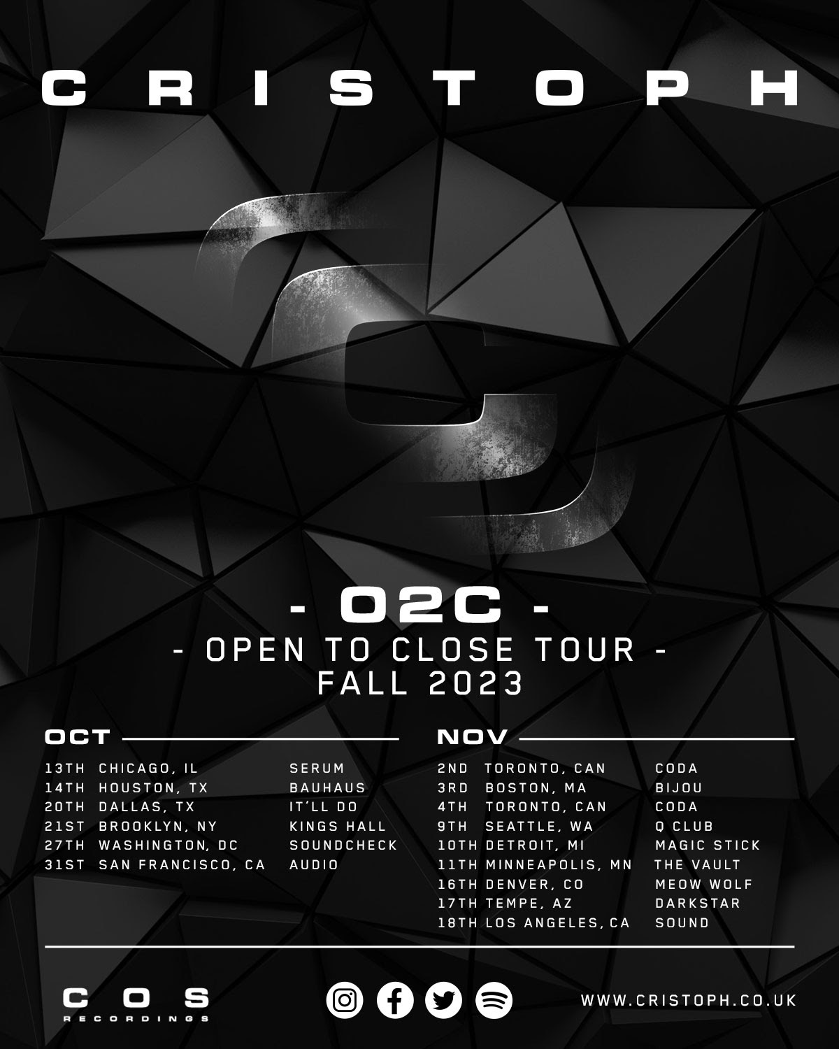 Cristoph Will Play Open-To-Close At All 19 Stops Of His Fall North American Tour