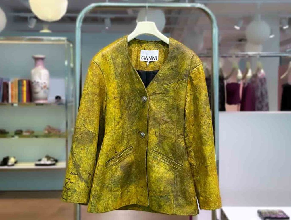 Yellow jacket by Danish brand Ganni made in collaboration with Polybion from their bio-based textile, Celium. (Photo credit: Ganni/Polybion)