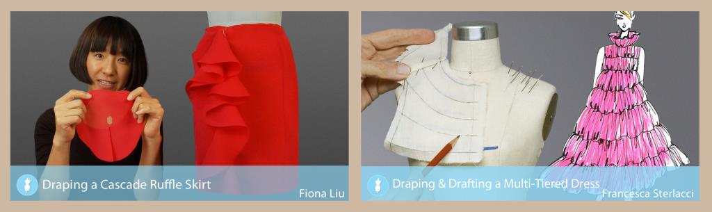 UoF’s Draping a Cascade Ruffle Skirt lesson & Draping & Drafting a Multi-tiered Dress lesson