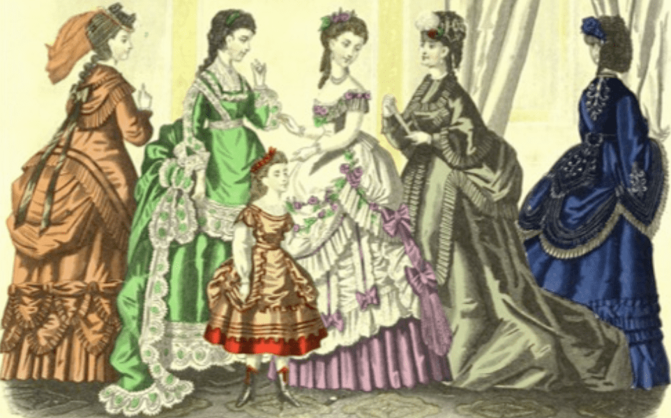 In 1860, skirts were so wide that fashionably dressed women could no longer fit through doorways. 