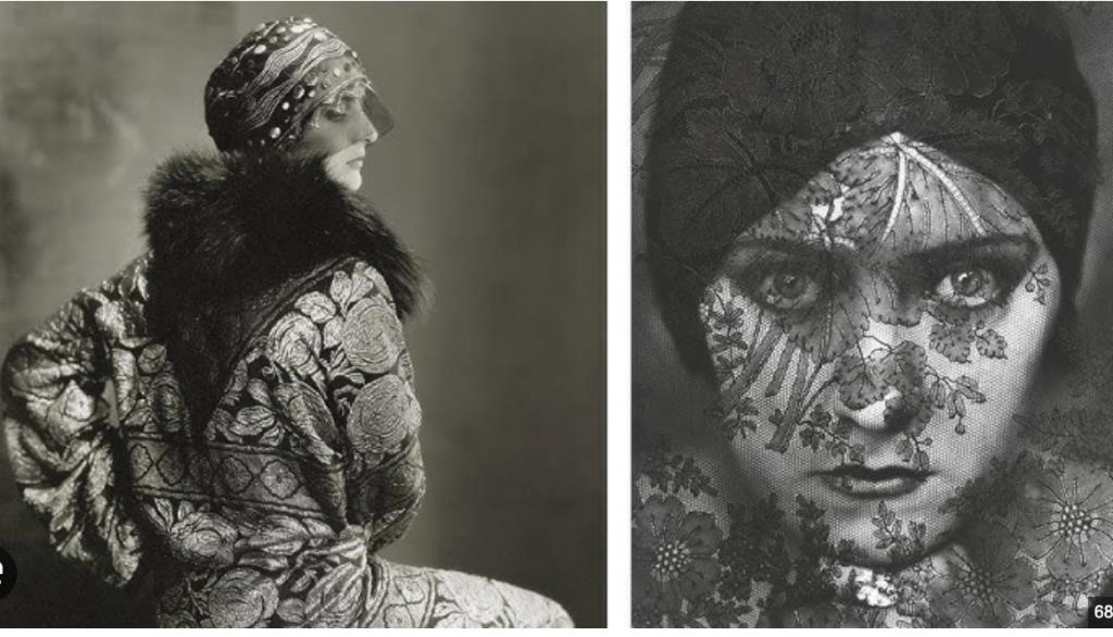 Edward Steichen - Model wearing a headdress and brocade coat (1925) & Gloria Swanson Behind Lace 1928.