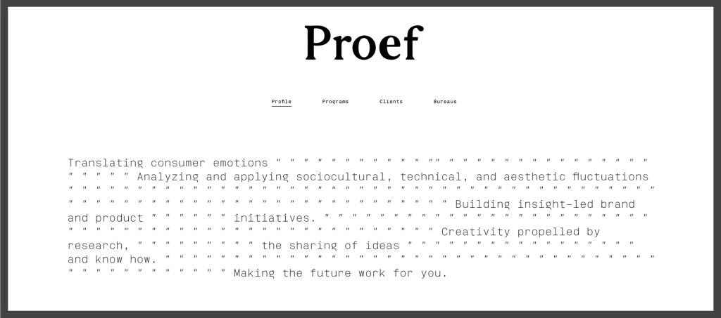 image of Pref website Proef – From innovation to brand to product strategy services. (Image credit: getproef.com) 