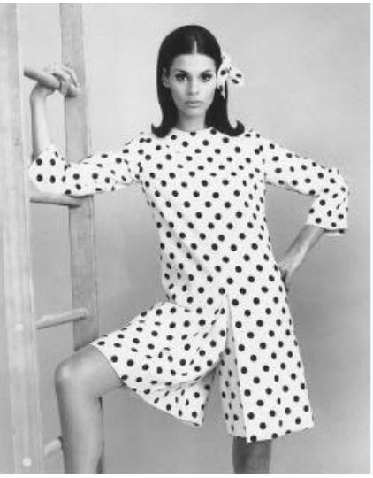Designer Anne Fogarty's linen culotte ensemble 1967
