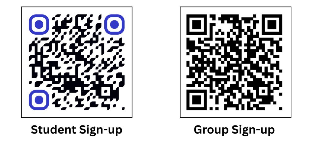 QR codes for Student & Group Sign up pages