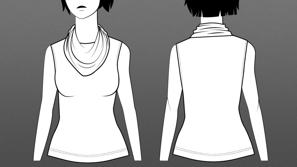 front & back illustration of a cowl neckline