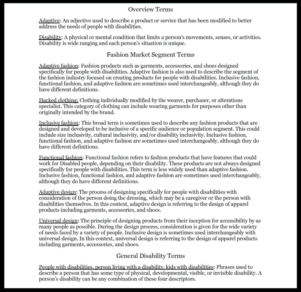 Preferred terms for adaptive fashion