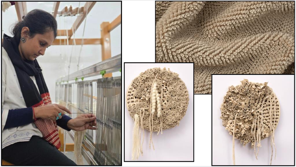 Image of Ananya Patel artist at weaving loom