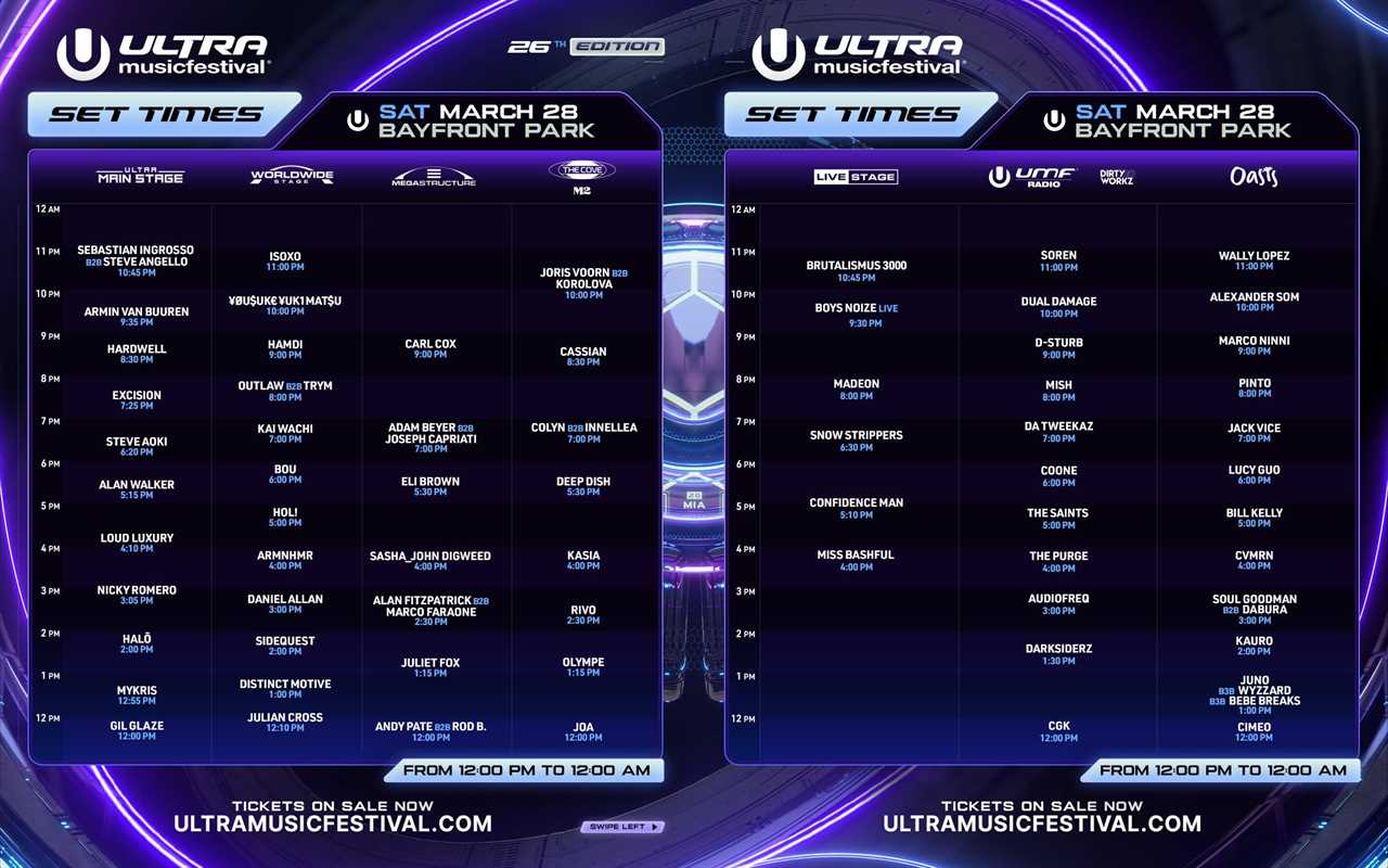 ULTRA Miami 2026 Set Times Saturday